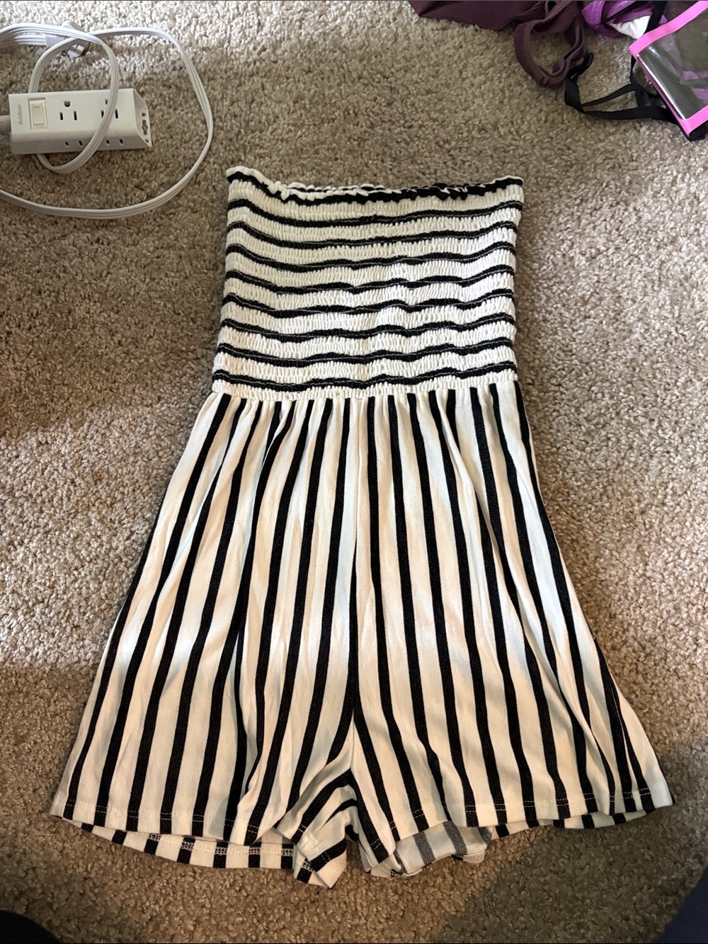 Black & White Striped Strapless Romper